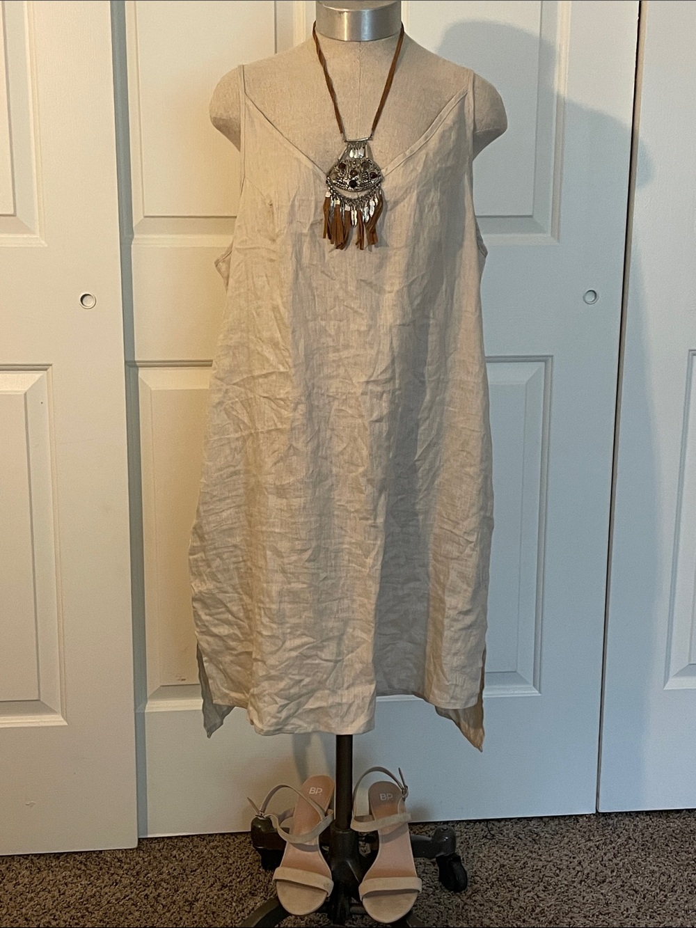 AMAZHIYU 100% Linen Tunic Dress NWOT Sz XL Breathable Natural Fiber for Summer